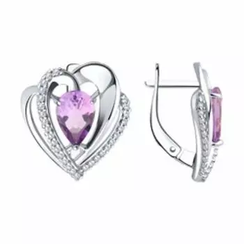 Серебряные серьги с аметистами и фианитами