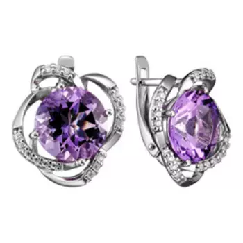 Серебряные серьги с аметистами и фианитами