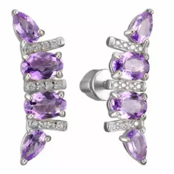 Серебряные серьги с аметистами и фианитами
