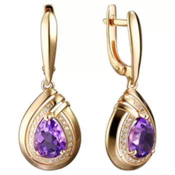 Серебряные серьги с аметистами и фианитами