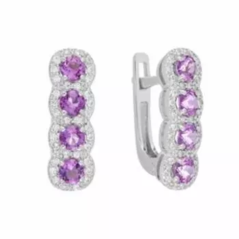 Серебряные серьги с аметистами и фианитами
