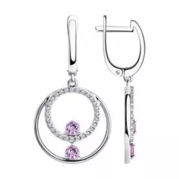 Серебряные серьги с аметистами и фианитами