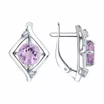 Серебряные серьги с аметистами и фианитами