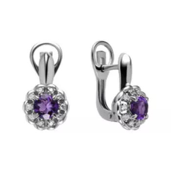 Серебряные серьги с аметистами и фианитами "Цветы"