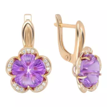 Серебряные серьги с аметистами и фианитами "Цветы"