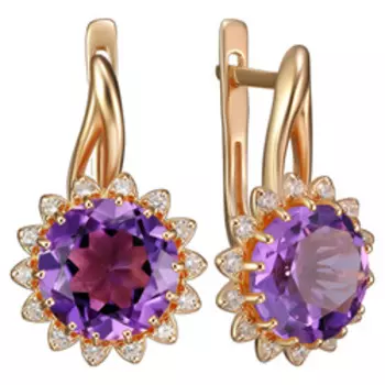 Серебряные серьги с аметистами и фианитами "Цветы"