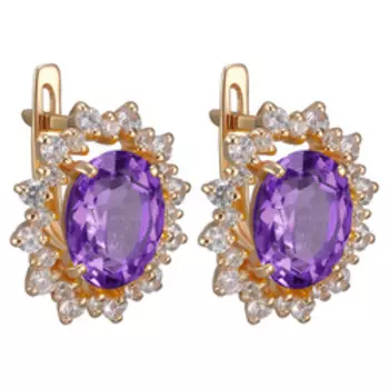 Серебряные серьги с аметистами и фианитами "Цветы"