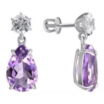 Серебряные серьги с аметистами и горным хрусталем