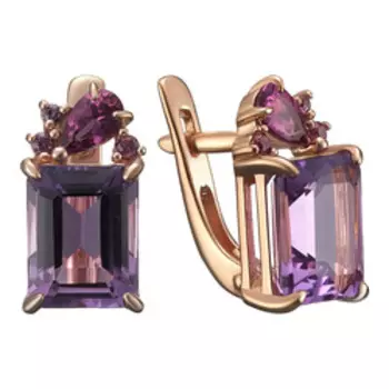 Серебряные серьги с аметистами и родолитами