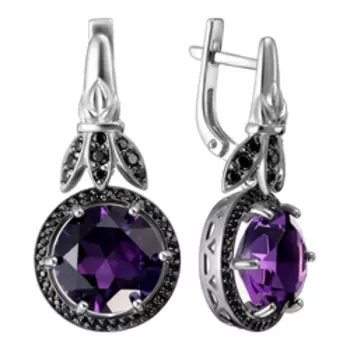 Серебряные серьги с аметистами и шпинелью