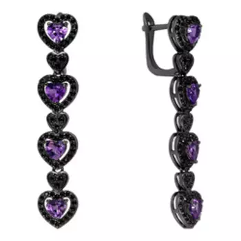 Серебряные серьги с аметистами и шпинелью "Сердца"