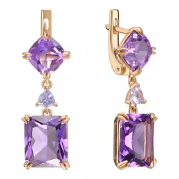 Серебряные серьги с аметистами и танзанитами