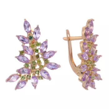 Серебряные серьги с аметистами и турмалинами