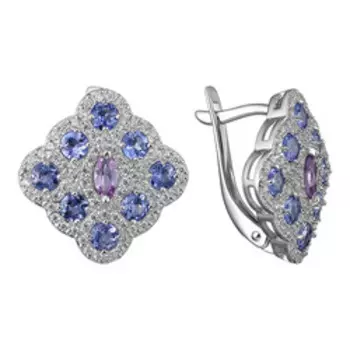 Серебряные серьги с аметистами, танзанитами и фианитами