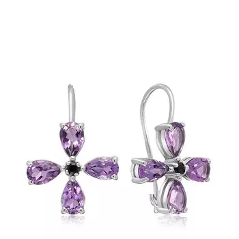 Серебряные серьги с аметистом и гранатом