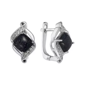 Серебряные серьги с авантюрином и фианитами