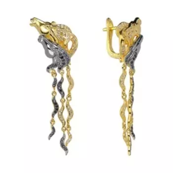 Серебряные серьги с белыми топазами и шпинелью "Лошади"