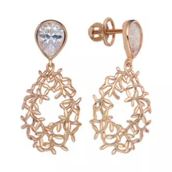 Серебряные серьги с бесцветными фианитами "Веточки"