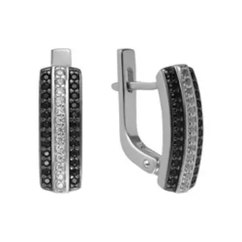 Серебряные серьги с бесцветными и черными фианитами