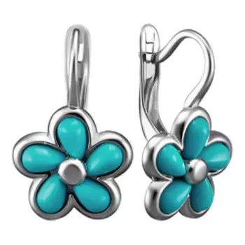 Серебряные серьги с бирюзой "Цветы"