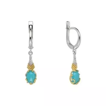 Серебряные серьги с бирюзой и элементами золочения
