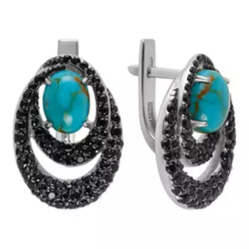 Серебряные серьги с бирюзой и черной шпинелью