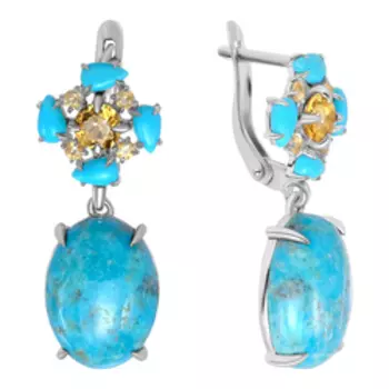 Серебряные серьги с бирюзой и цитринами