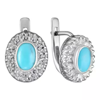 Серебряные серьги с бирюзой и фианитами