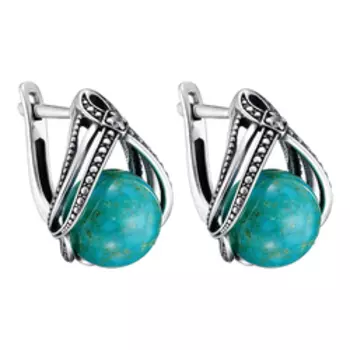 Серебряные серьги с бирюзой и фианитами