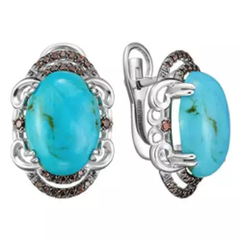 Серебряные серьги с бирюзой и фианитами