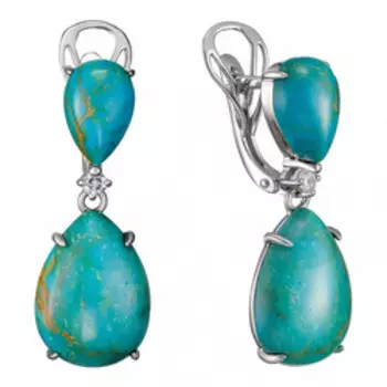 Серебряные серьги с бирюзой и фианитами