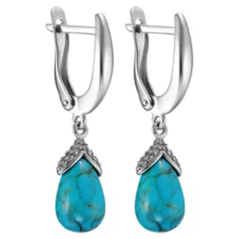 Серебряные серьги с бирюзой и фианитами