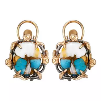 Серебряные серьги с бирюзой и корнелианом "Цветы"