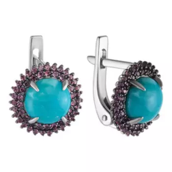 Серебряные серьги с бирюзой и родолитами