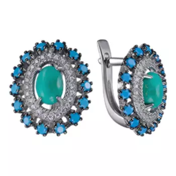 Серебряные серьги с бирюзой, нанобирюзой и фианитами