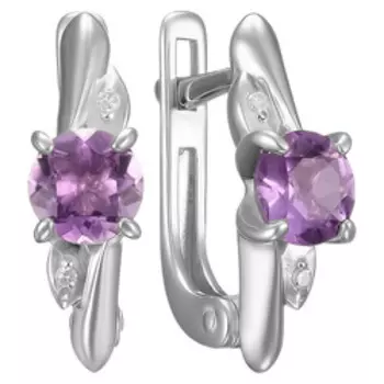 Серебряные серьги с бриллиантами и аметистами