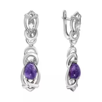 Серебряные серьги с чароитами и фианитами