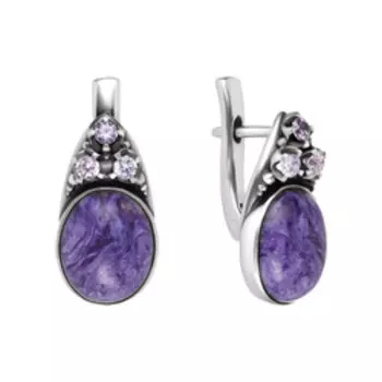 Серебряные серьги с чароитами и фианитами