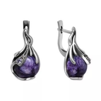 Серебряные серьги с чароитами и фианитами