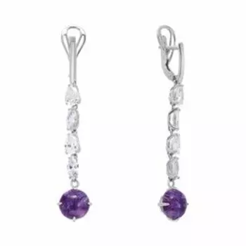 Серебряные серьги с чароитами и фианитами