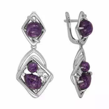 Серебряные серьги с чароитами и фианитами