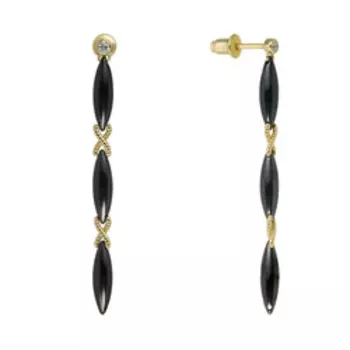 Серебряные серьги с черной керамикой и фианитами