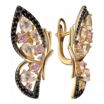 Серебряные серьги с черной шпинелью "Бабочки"