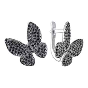 Серебряные серьги с черной шпинелью "Бабочки"