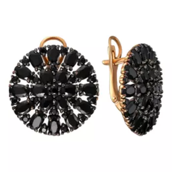 Серебряные серьги с черной шпинелью "Цветы"