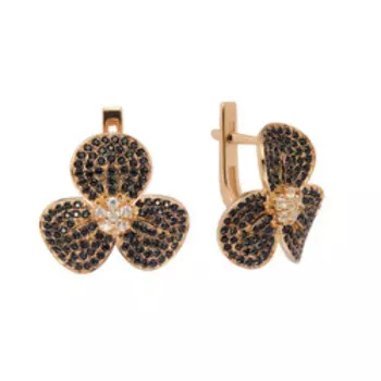 Серебряные серьги с черной шпинелью и белыми топазами "Орхидеи"