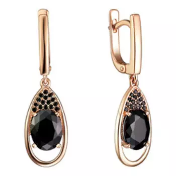 Серебряные серьги с черной шпинелью и фианитами