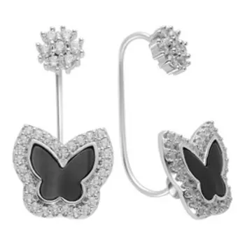 Серебряные серьги с черным перламутром "Бабочки"