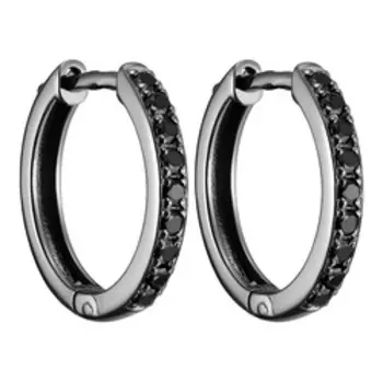 Серебряные серьги-конго с черными фианитами