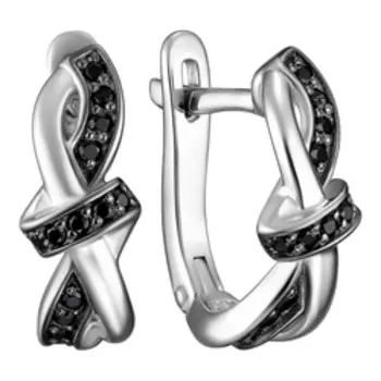 Серебряные серьги с черными фианитами